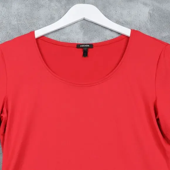 ESCADA Scoop Neck Short Sleeve‎ Tee Nylon Stretch Jersey Top Red Sz 40 US 10 - Picture 2 of 5